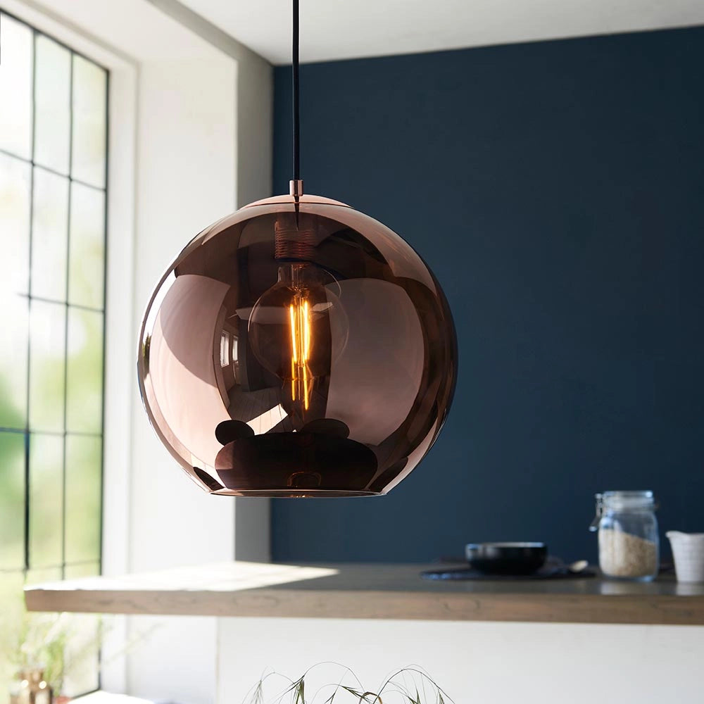 Lampada a sospensione moderna rame sfera vetro E27 Endon BOLI