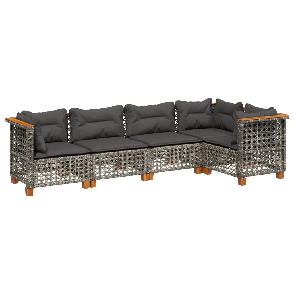 Set Divano da Giardino 5 pz con Cuscini Grigio in Polyrattan