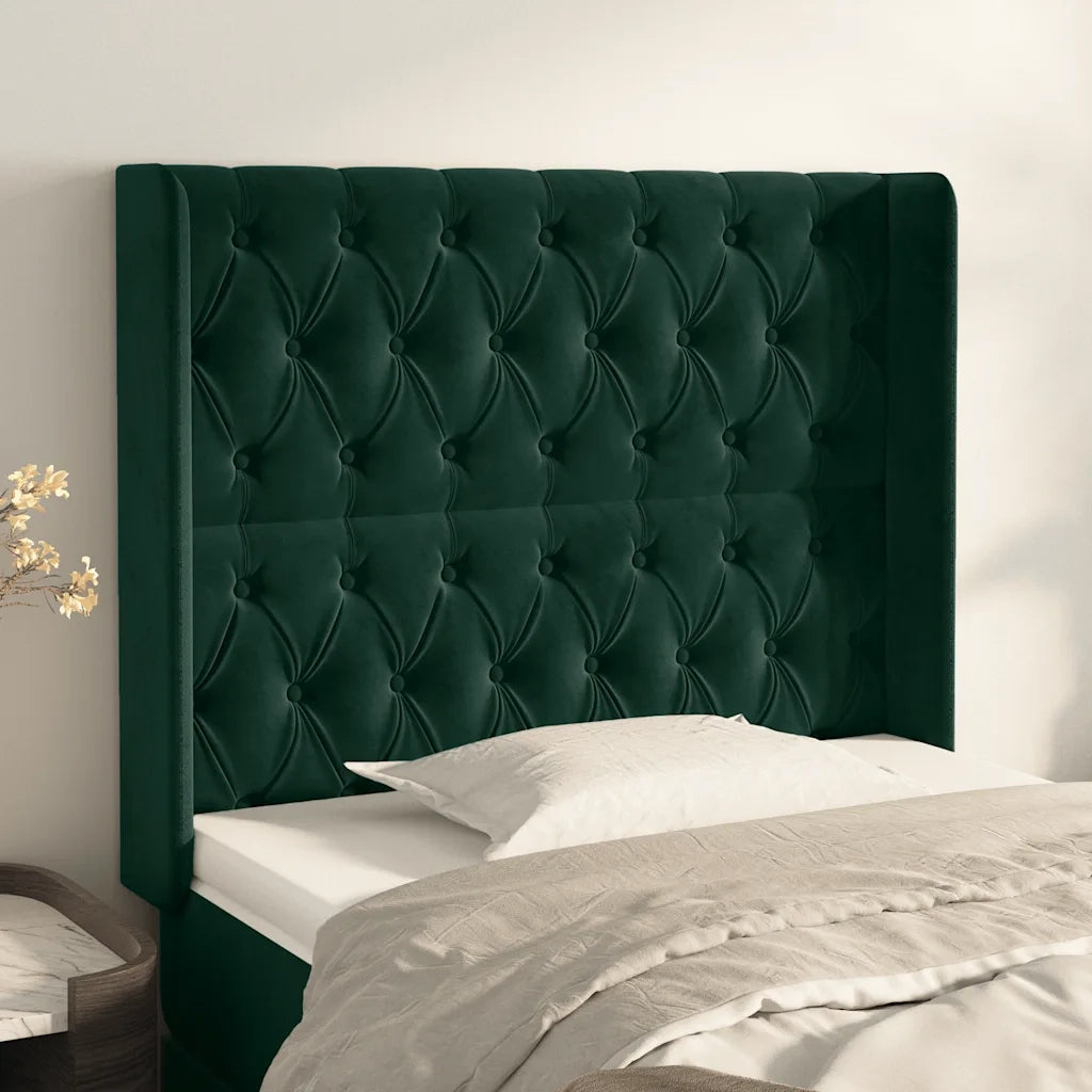 Testiera ad Orecchio Verde Scuro 103x16x118/128cm in Velluto 3119961