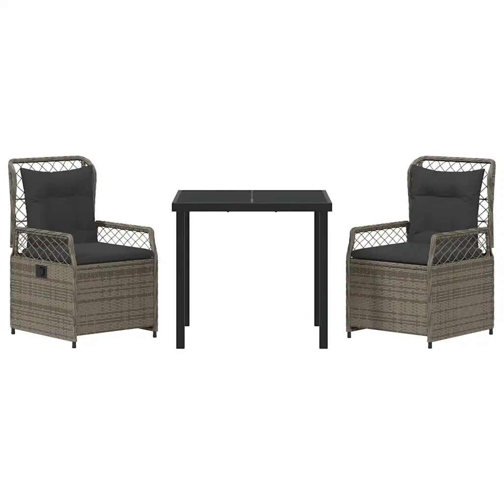 Set da Pranzo per Giardino 3 pcs Grigio polyrattan