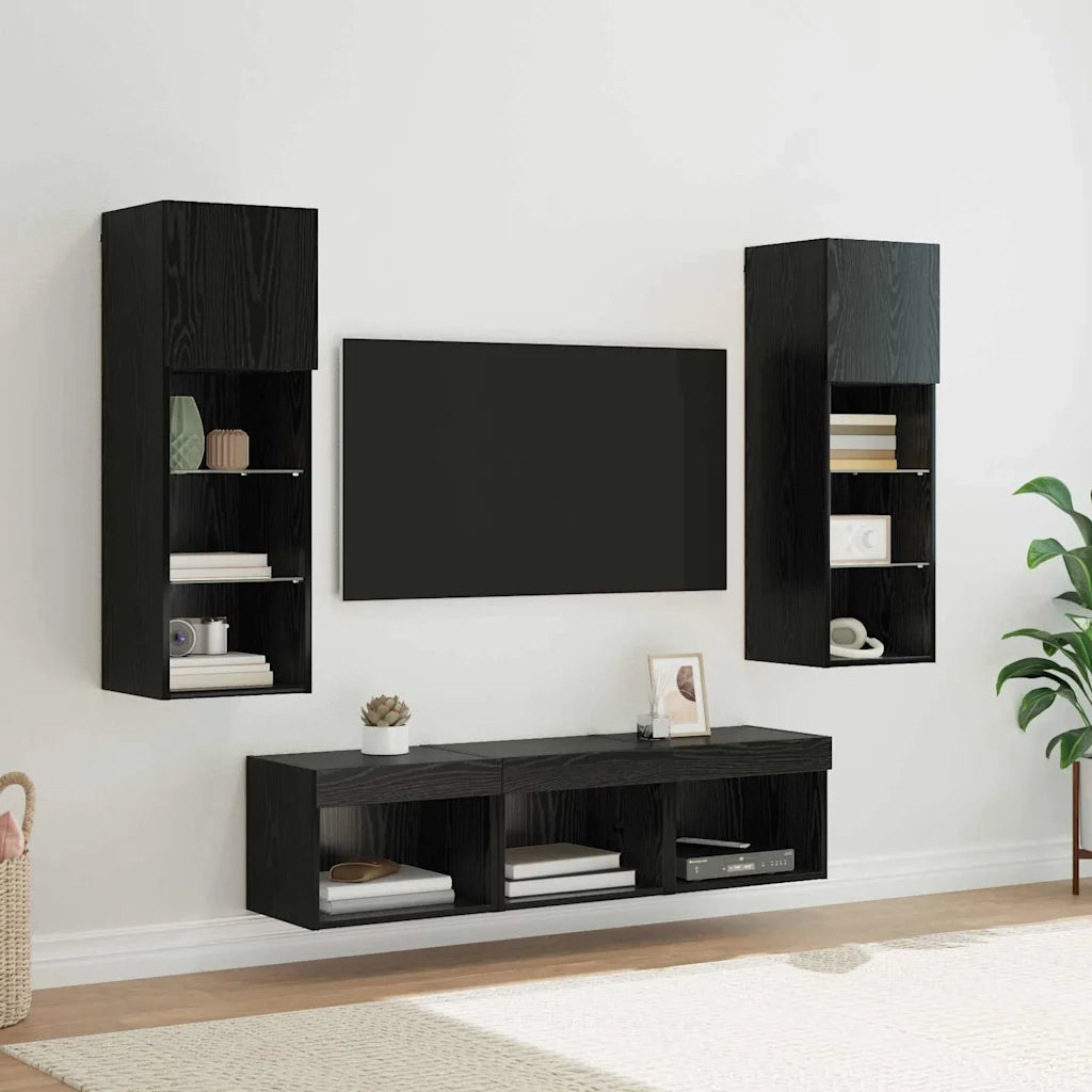 Unit¨¤ per TV a Muro 5 pz | Armadietto TV | Mobile Porta TV Rovere Nero Legno multistrato