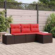 Set Divano da Giardino 4 pz Marrone e Rosso polyrattan 3355683