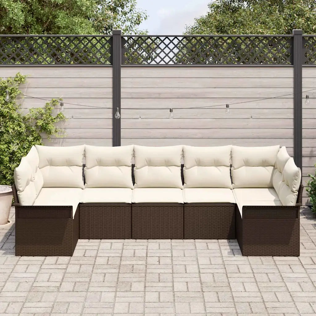 Set Divano da Giardino con cuscino 7 pcs Marrone polyrattan