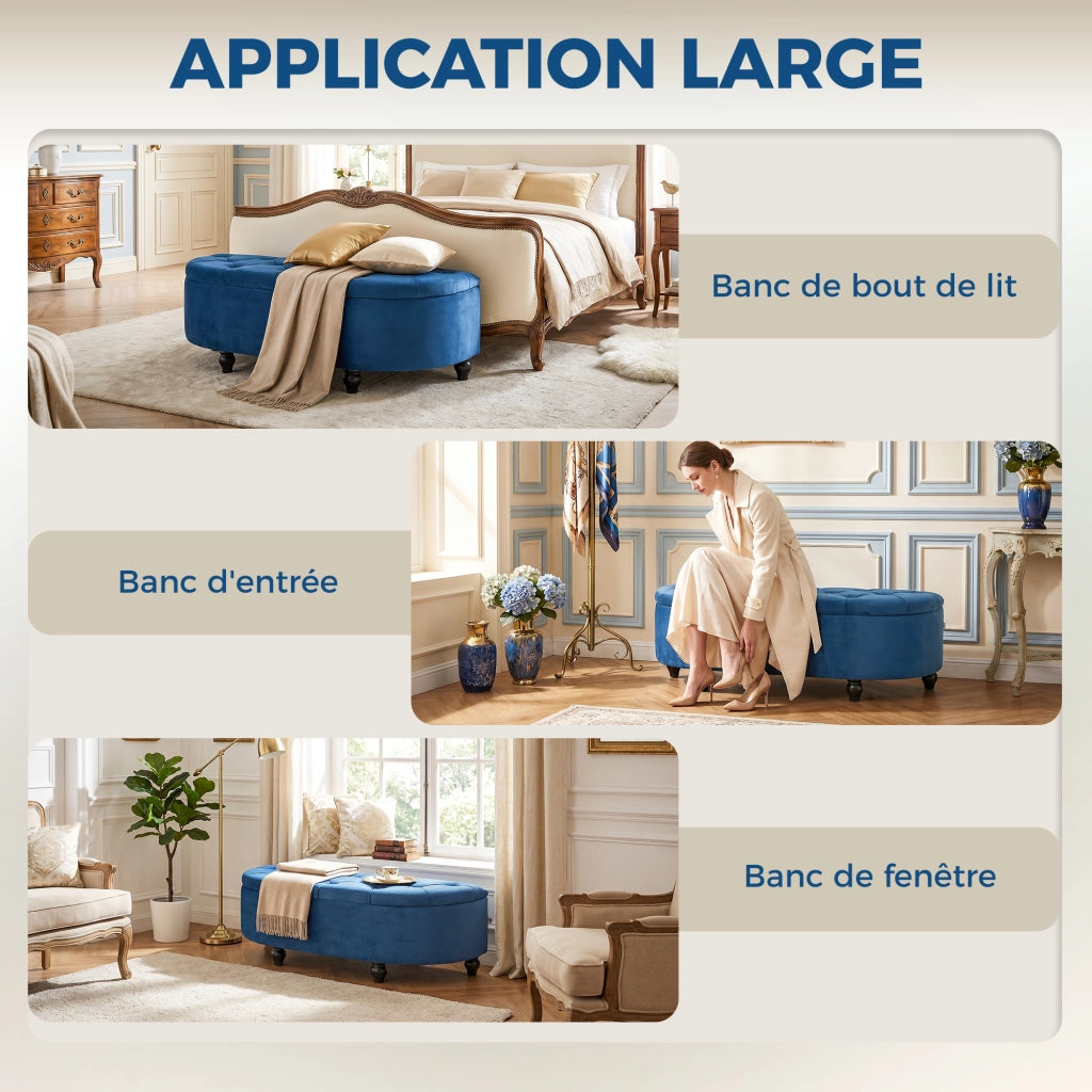 Pouf ¨C Minimal ¨C Blu, velluto, legno