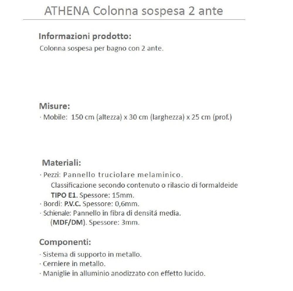 KIT MOBILE COLONNA BAGNO ARUBA 2 ANTE CM.30X25X150H FINITURA CEMENTO