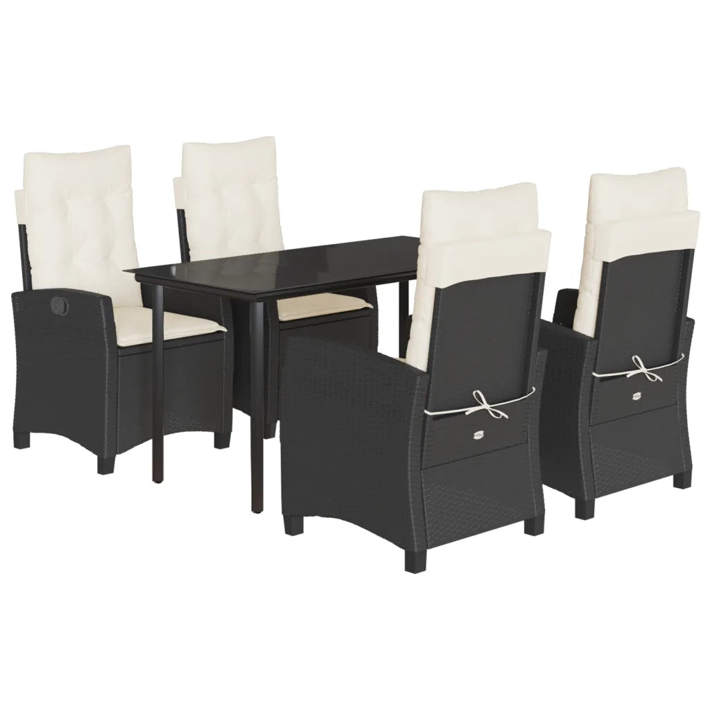 Set da Pranzo da Giardino 5 pz Nero con Cuscini in Polyrattan