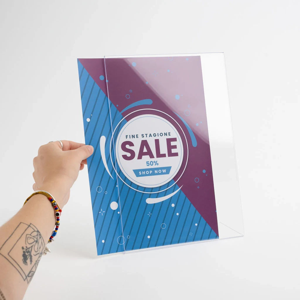 Porta avvisi da banco in Plexi con base a L Monofacciale - A6 verticale