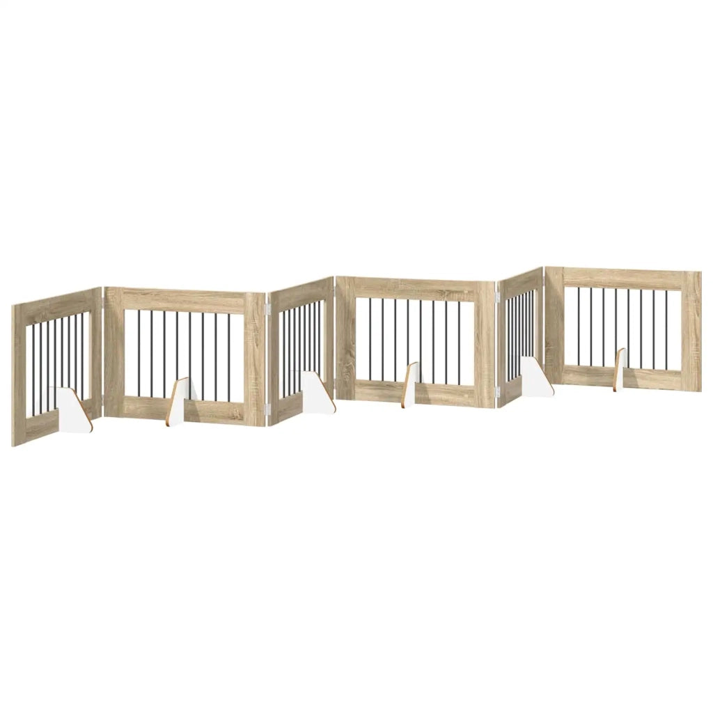 Cancello per cani pieghevole con supporti 6 pz Rovere Sonoma 892140