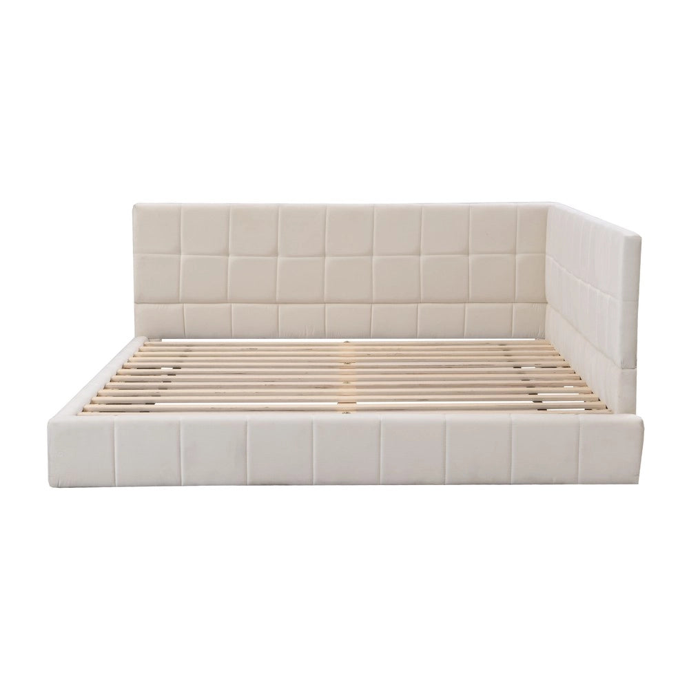 Letto Imbottito con Rete a Doghe ¨C MINIMAL ¨C Velluto Beige 140x200