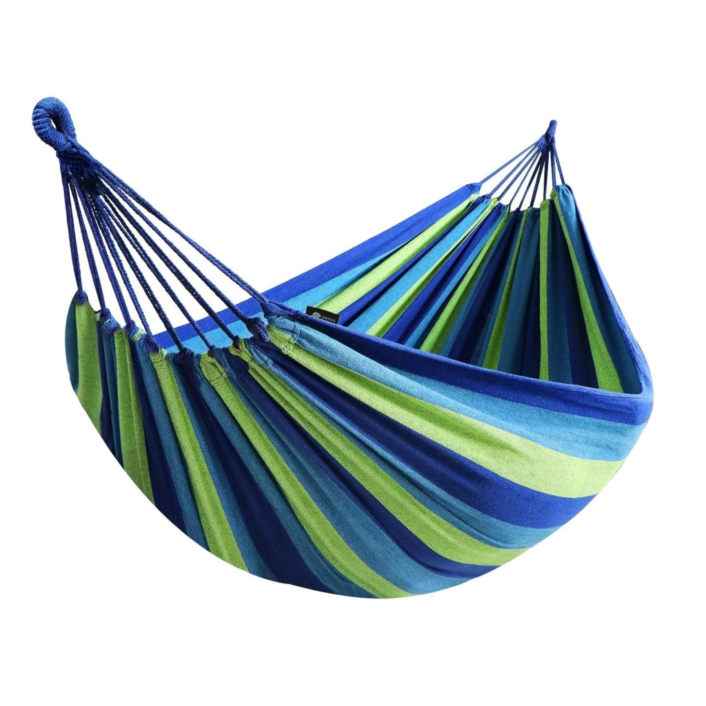 Amaca Da Campeggio E Giardino Con Custodia Trasporto Cinghie Regolabili E Ganci Moschettone Inclusi Struttura Anti Capovolgimento Cotone Rinforzato Portata 300 Kg 270 x 150 Cm Blu