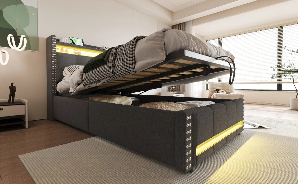 letto imbottito lino grigio 90 x 200 cm