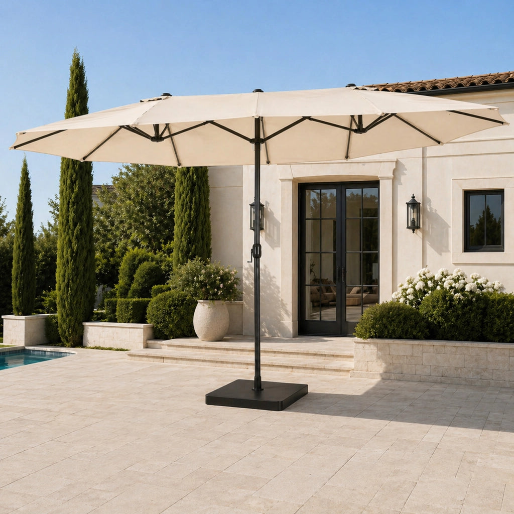 Parasole Ombrellone Doppio Rettangolare Per Giardino Piscina E Terrazzo Copertura Ombra Extra Large Schermatura Solare Per Aree Relax Cortile Veranda E Spazi Esterni 4.6 x 2.4 M Beige