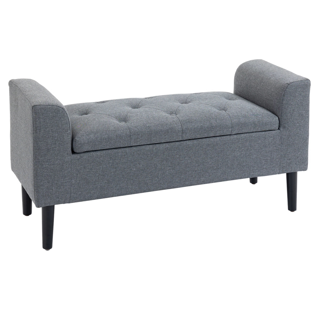 Panca contenitore imbottita ¨C Xylo ¨C lino grigio chiaro, legno di caucci¨´, 116x44x58 cm