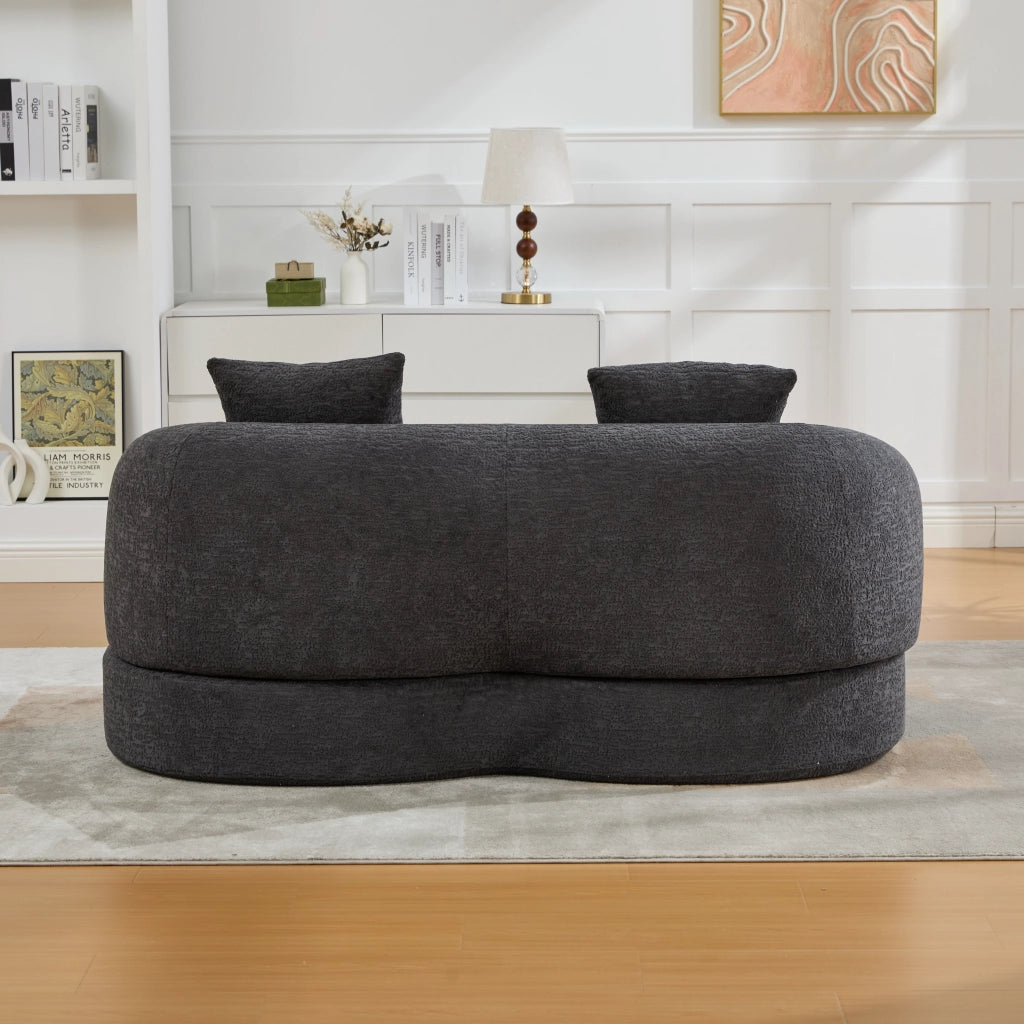 Divano letto a due posti convertibile con due cuscini e schienale ergonomico in chenille grigio scuro