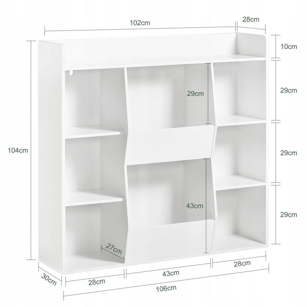 Libreria da 106x30x104 cm in finitura bianca, elegante e moderna.