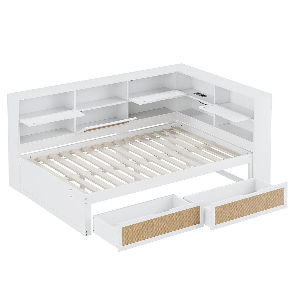 Divano letto legno - Xylo - 140x200 cm cassetti USB bianco