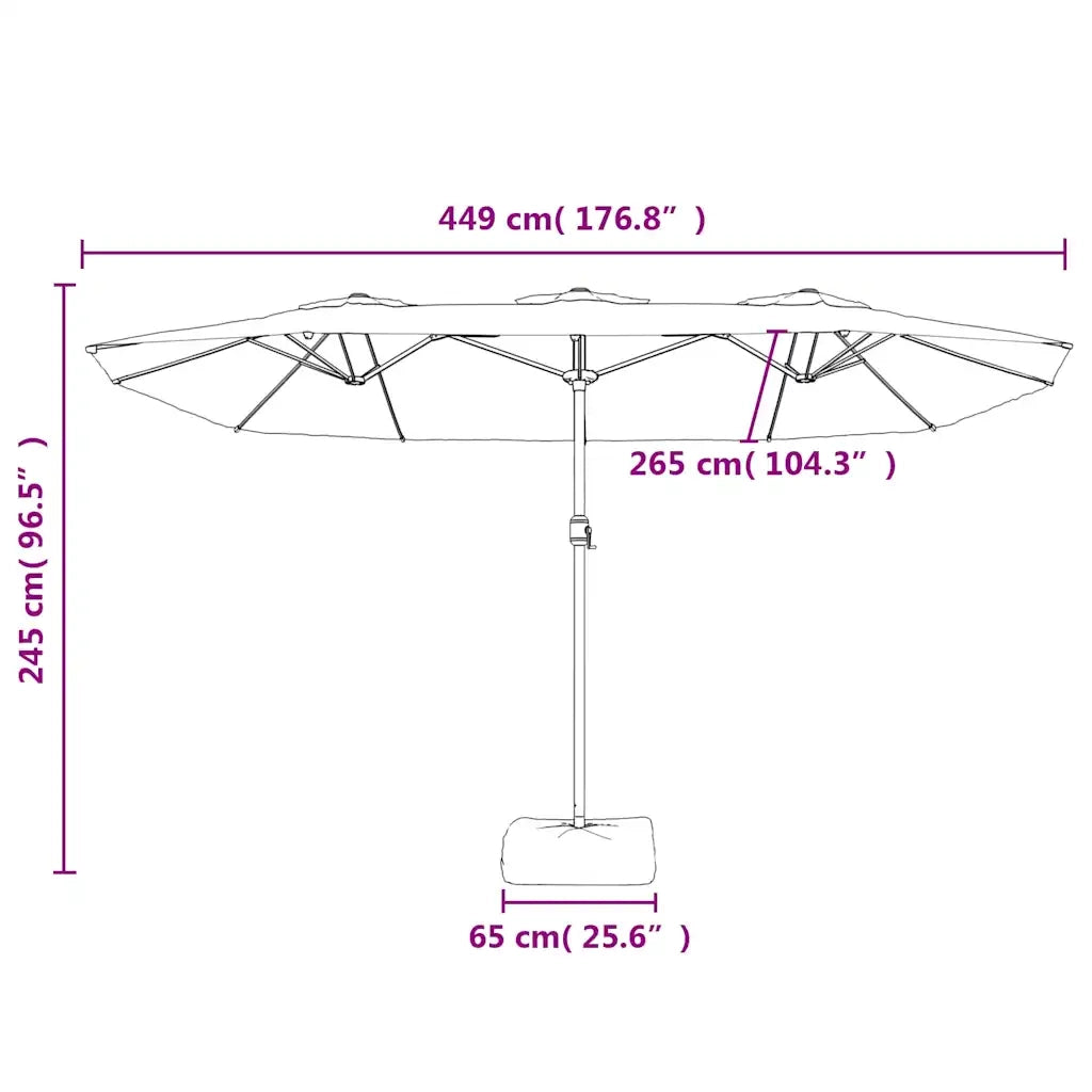 Ombrello | Parasolne a Doppia Testa con LED Azzurro 449x265 cm