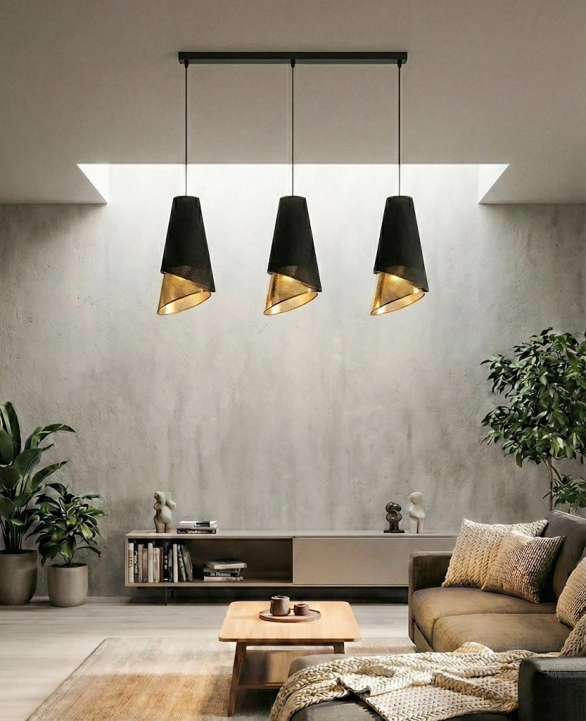 Lampada a sospensione MODA 3xE27 nera/oro Emibig