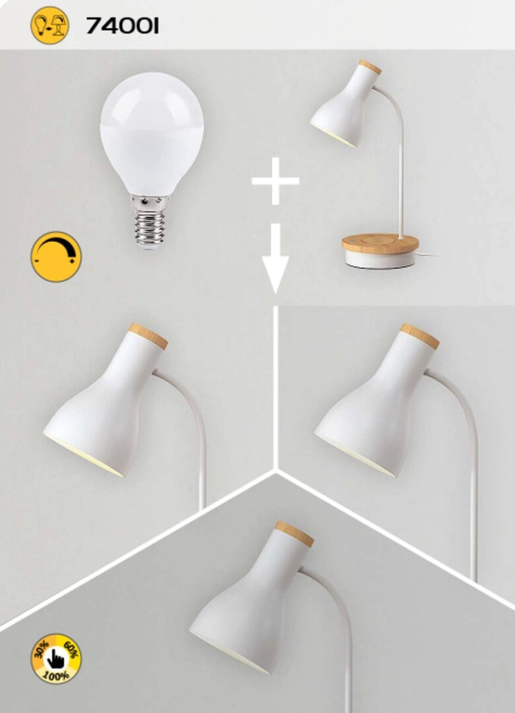 Lampada da scrivania dimmerabile Qi+USB bianca E14 Mosley