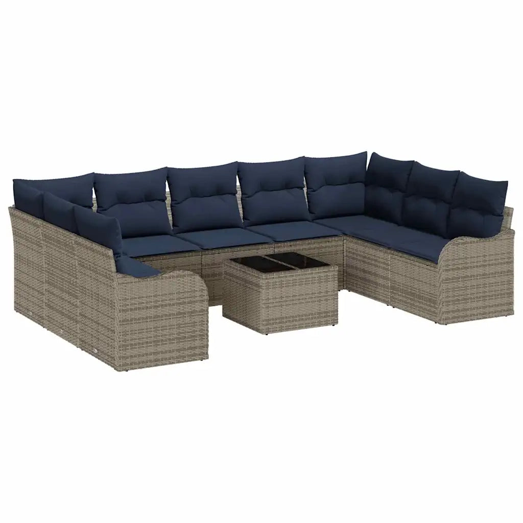 Set Divano da Giardino 10 pz Grigio polyrattan 3345875
