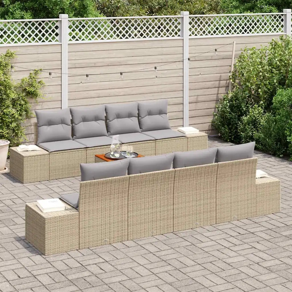 Set Divano da Giardino con cuscino 9 pcs Beige polyrattan 3347931
