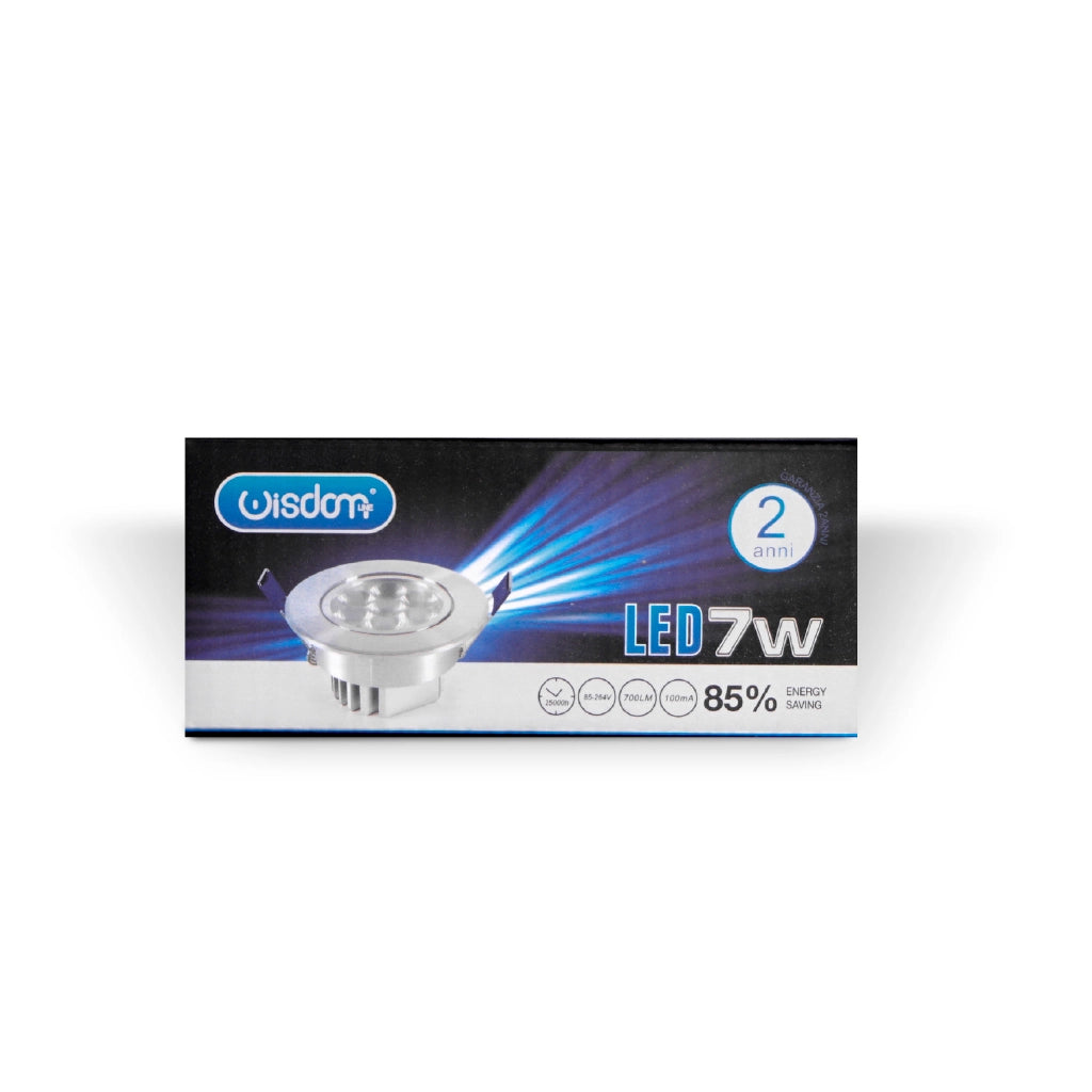 Faretto da incasso orientabile con vetro trasparente 7w 6000K luce fredda
