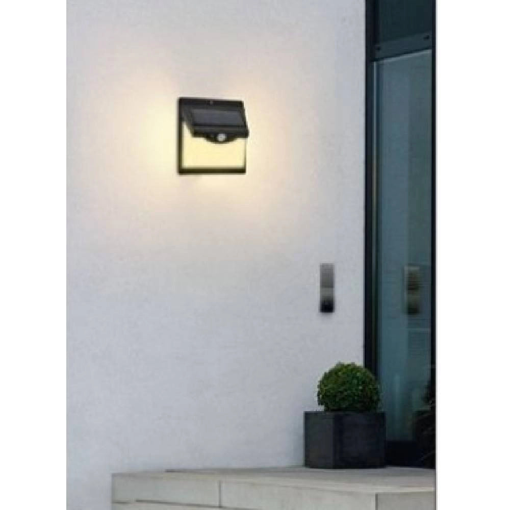 Trade Shop - Faretto Applique Led A Parete Con Pannello Solare Luce Calda 3000k Ip65 So-a3-c -