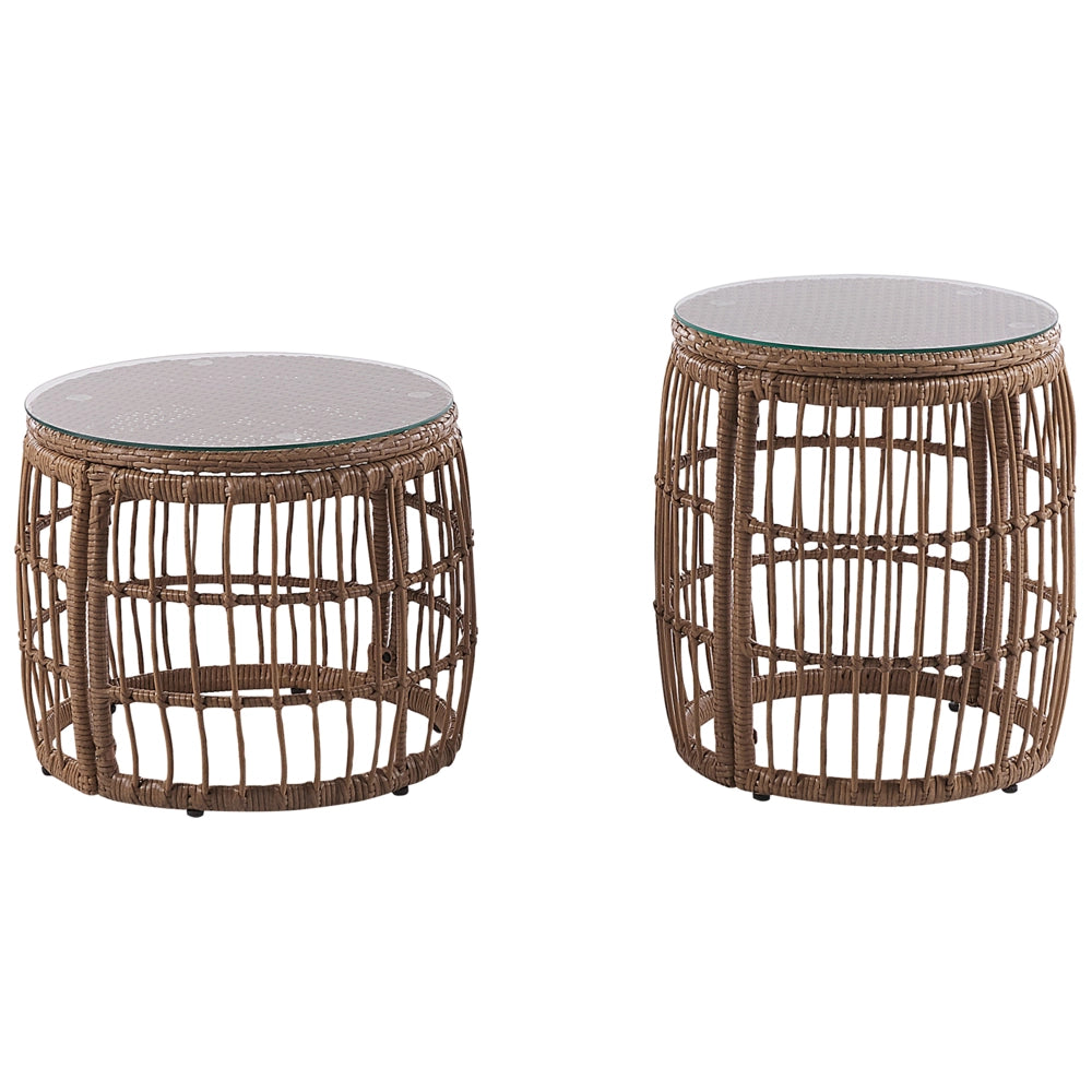 Set Divani Da Giardino Beige Cuscini rattan sintetico Esterni 4 Posti 2 Tavolini
