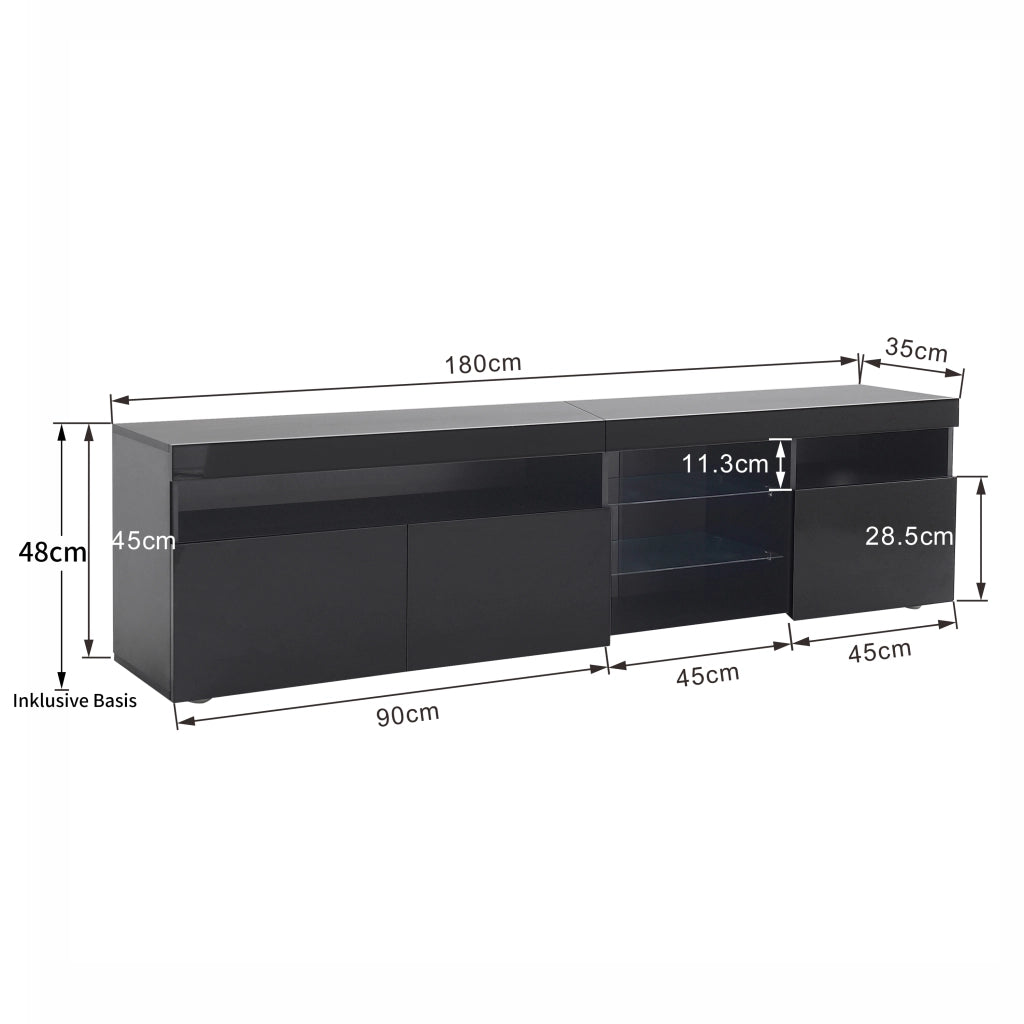 Cassettiera per TV nera lucida in MDF lunghezza 180 cm