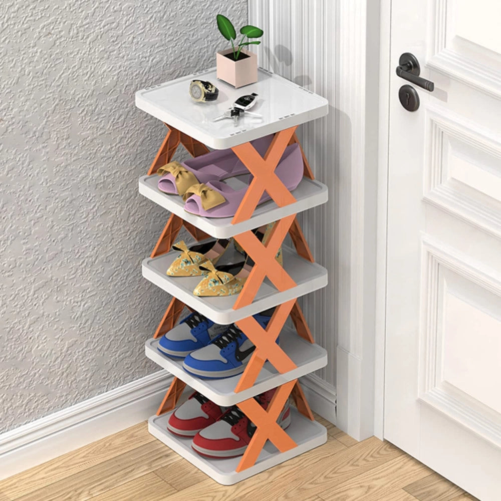 Trade Shop - Organizer Per Scarpiera Verticale Montaggio Rapido 7 Livelli Ripiano Pieghevole -