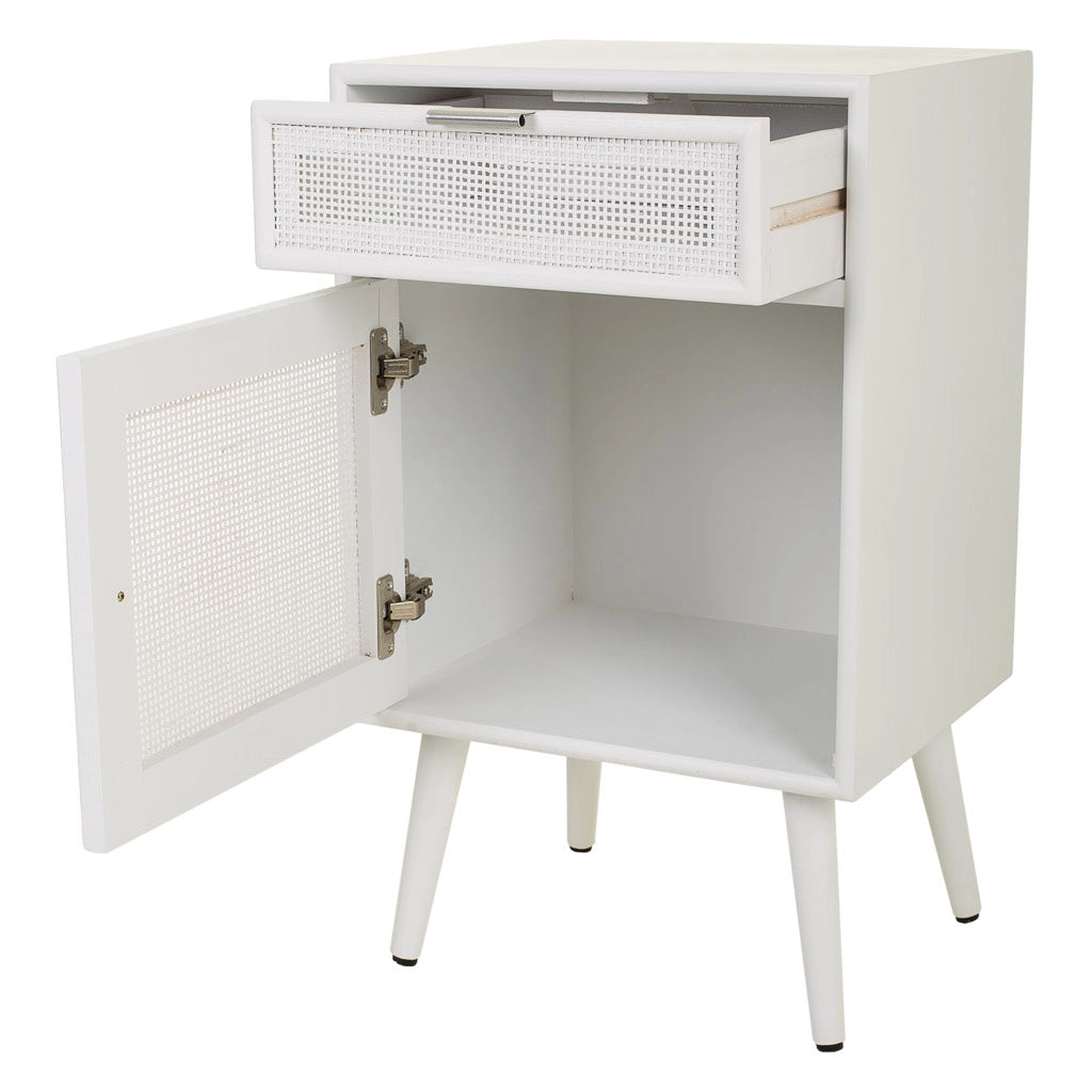 Comodino in legno e rete bianca 42x36,5x71
