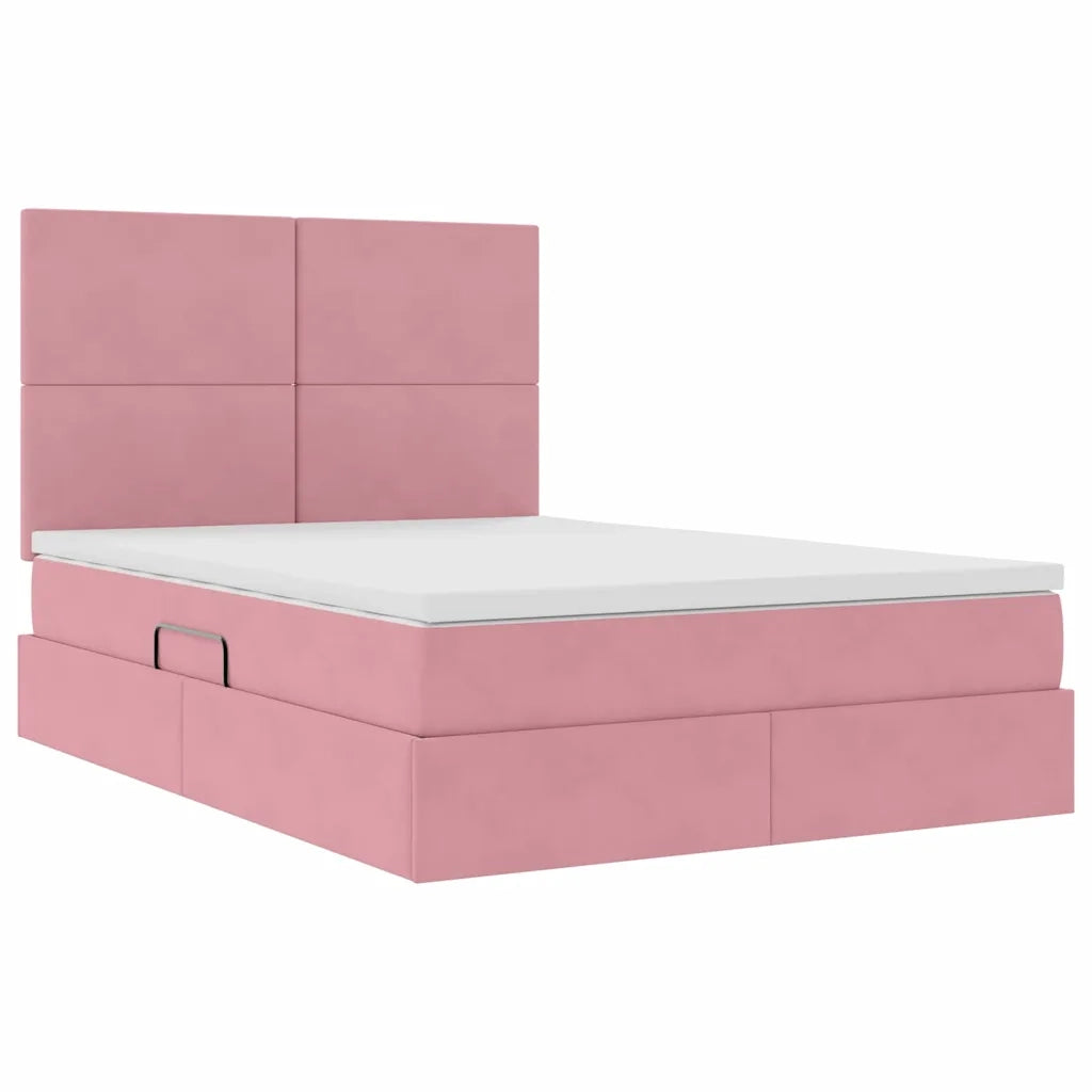Letto con contenitore e materasso Rosa 140 x 190 cm Velluto 3371972