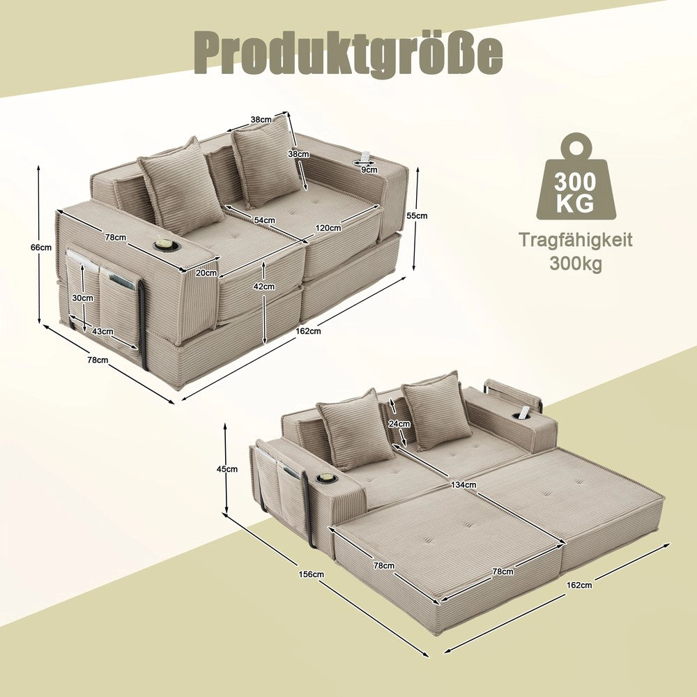 Divano Letto 2 Posti con Poggiapiedi e Cuscini ¨C Xylo ¨C Tessuto