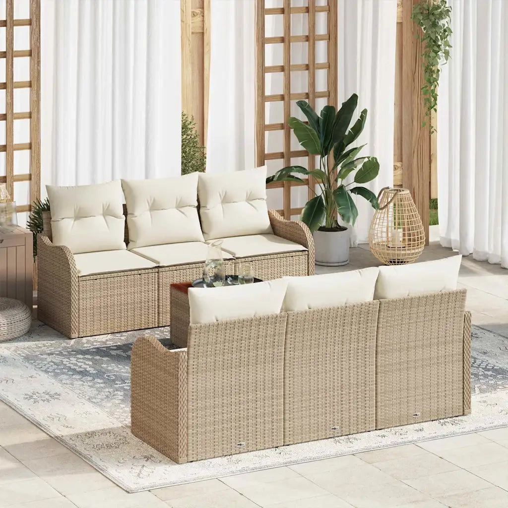 Set Divano da Giardino 7 pcs Beige e Crema polyrattan