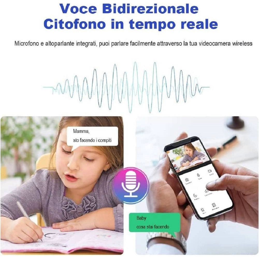 Trade Shop - Telecamera Wireless Con Spina 360° Rilevamento Movimento Tracciamento Automatico -