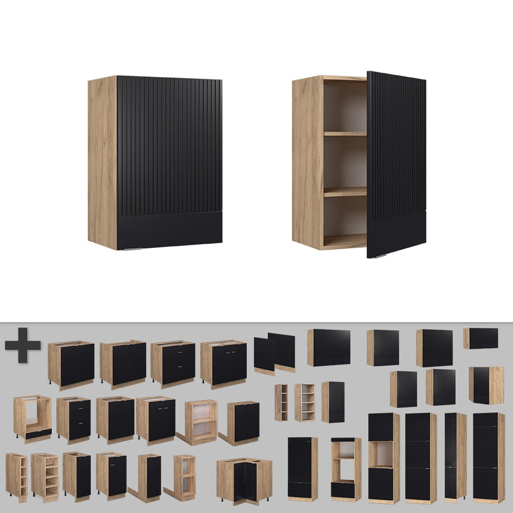 Pensile da cucina Fame-Line Nero rigato/Rovere dorato 50 cm Vicco