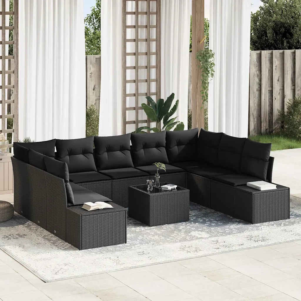 Set Divano da Giardino con cuscino 9 pcs Nero Polyrattan 3355902