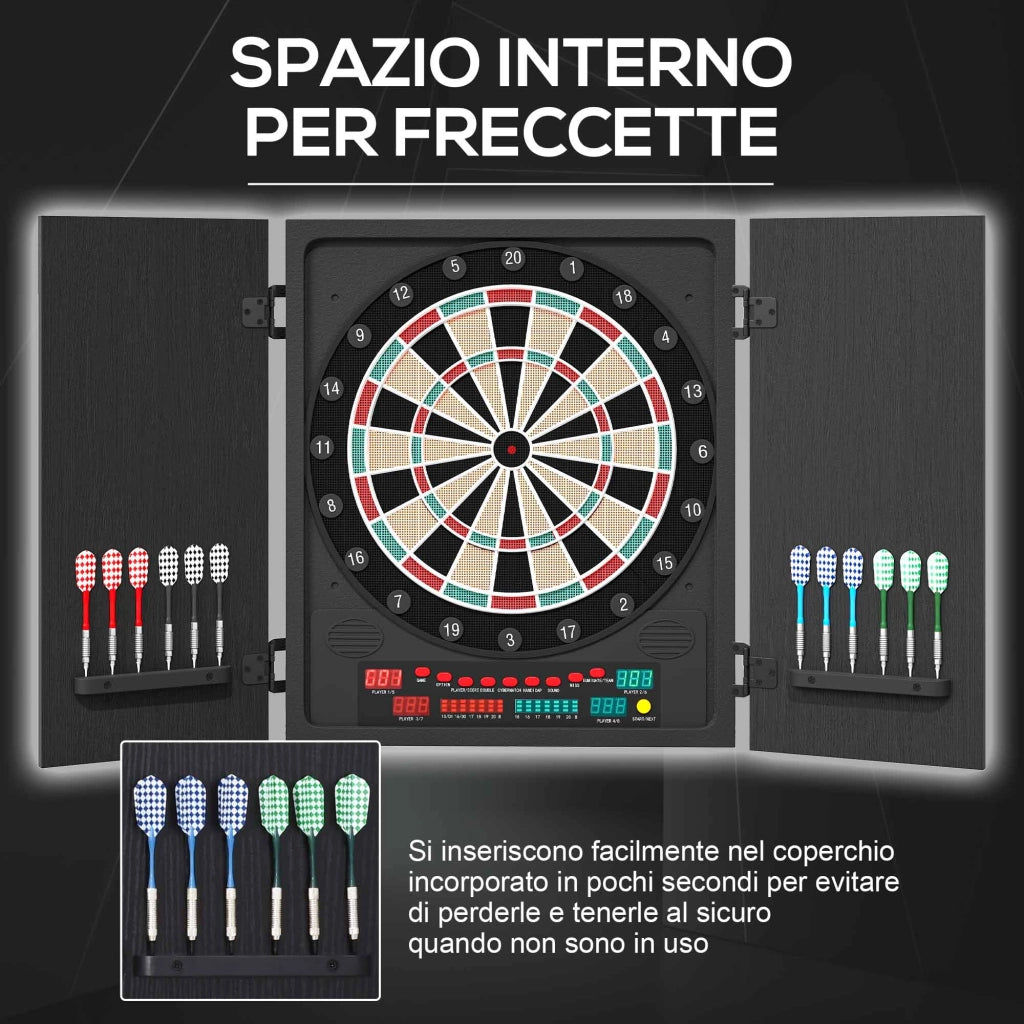 Bersaglio Freccette Elettronico con Punteggio Automatico, 12 Freccette e 6 Display, 51x6.5x57cm, Nero