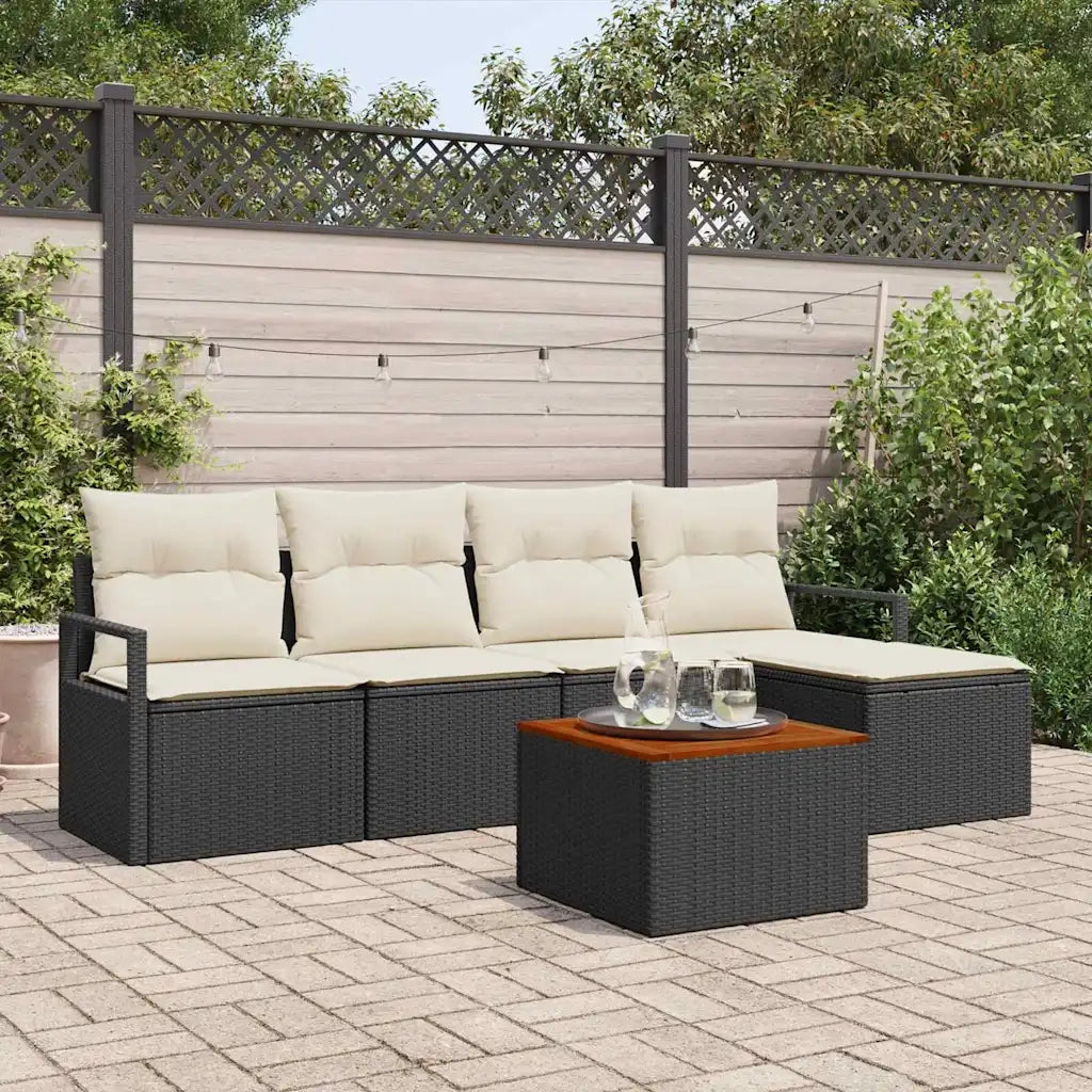 Set Divano da Giardino con cuscino 6 pcs Nero polyrattan