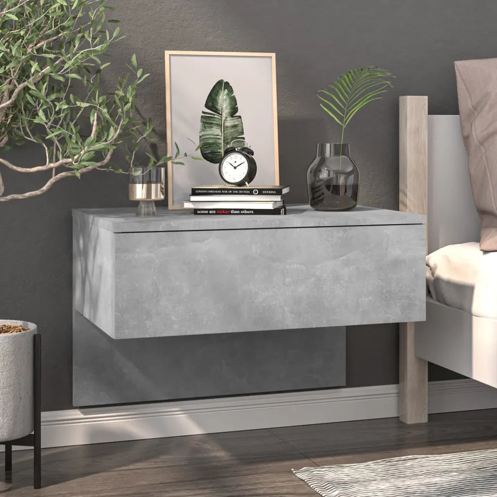 Comodino a Muro-Tavolino da notte sospeso Grigio Cemento 720864