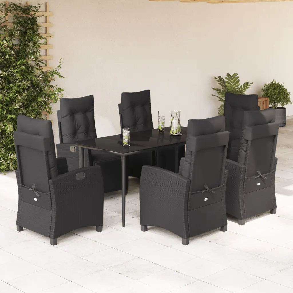 Set da Pranzo da Giardino 7 pz Nero con Cuscini in Polyrattan