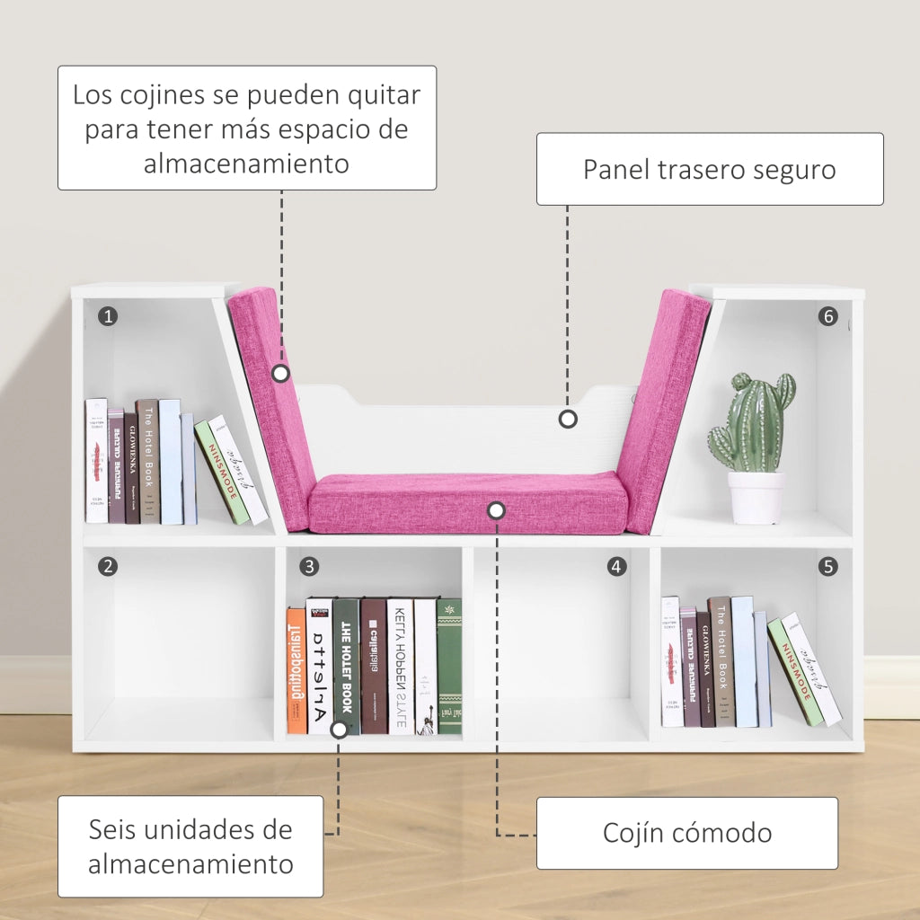 Libreria con Seduta e 6 Cubi ¨C Minimal ¨C 102x30x61 Bianco e Rosa