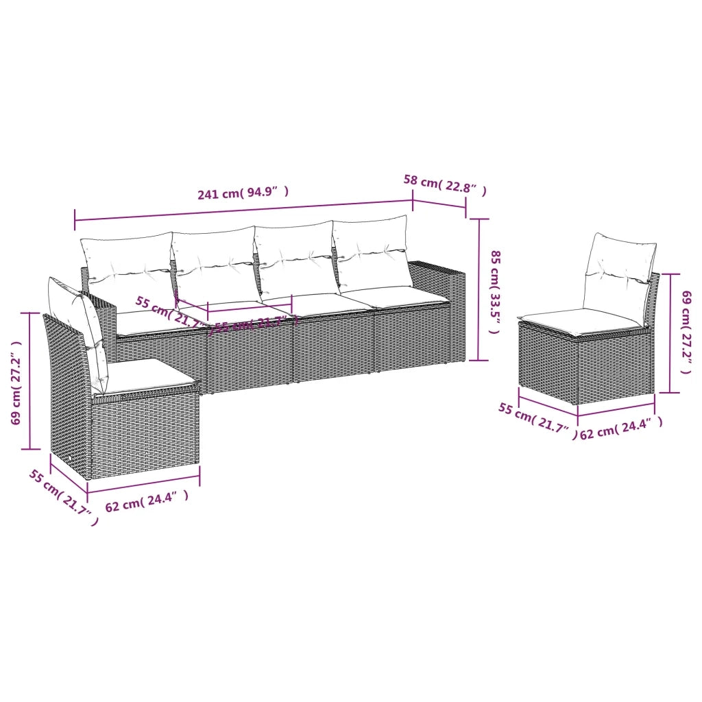 Set Divano da Giardino 6pz | Set Salotto da Giardino con Cuscini Grigio Chiaro Polyrattan