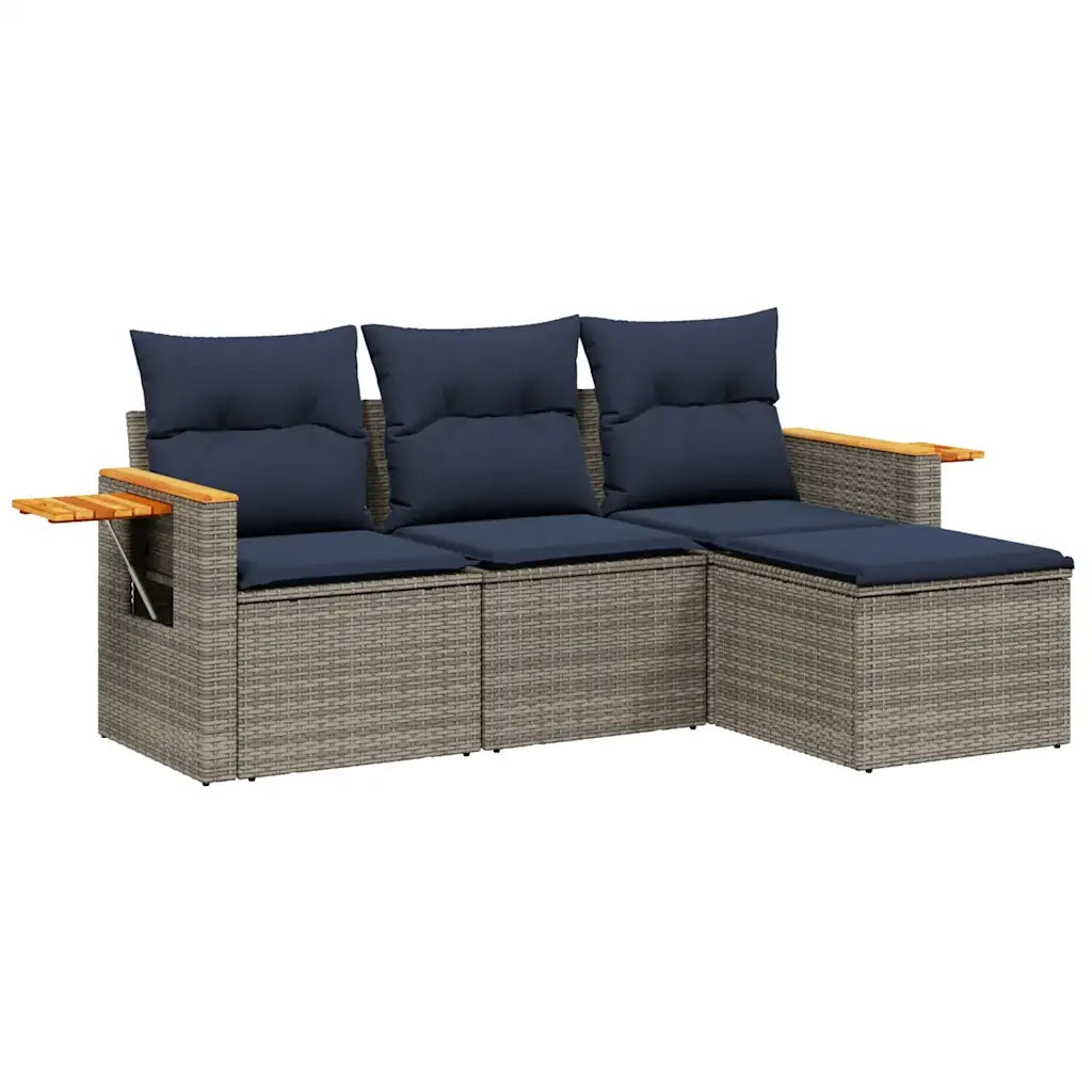 Set Divani da Giardino 4 pz | Set Salotto da Giardino con Cuscini Grigio in Polyrattan