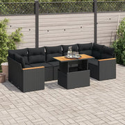 Set Divani da Giardino con Cuscini 8 pz Nero Polyrattan Acacia 3327457