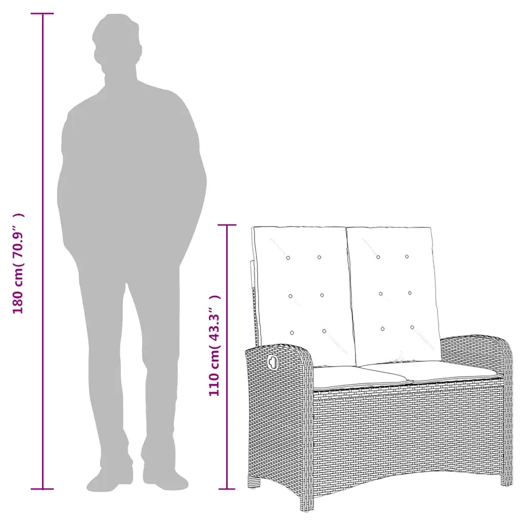 Panca Reclinabile da Giardino con Cuscini-Sgabello-Sedia da esterno Nera in Polyrattan 651384