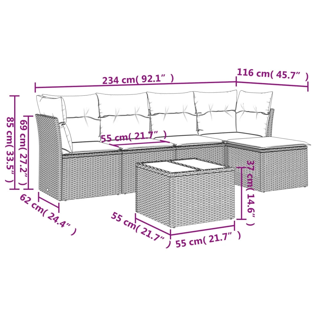 Set Divano da Giardino 6 pz con Cuscini Grigio in Polyrattan 3249409
