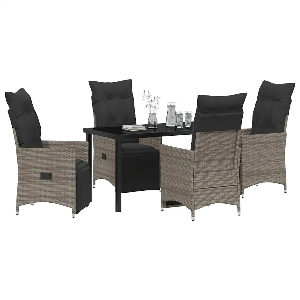 Set da Pranzo per Giardino con cuscino 5 pcs Grigio polyrattan 3379578