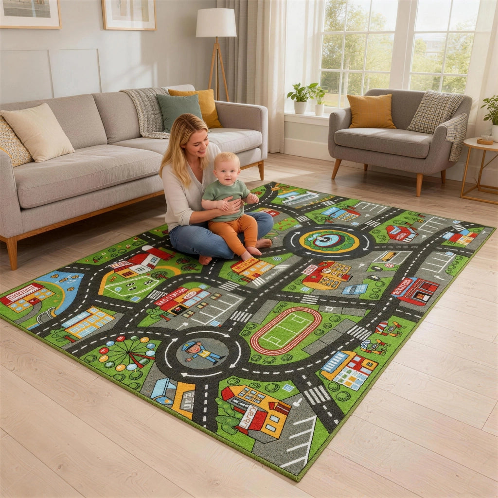 Tappeto gioco bambini citt¨¤ ¨C Xylo ¨C 200x150 cm multicolore antiscivolo