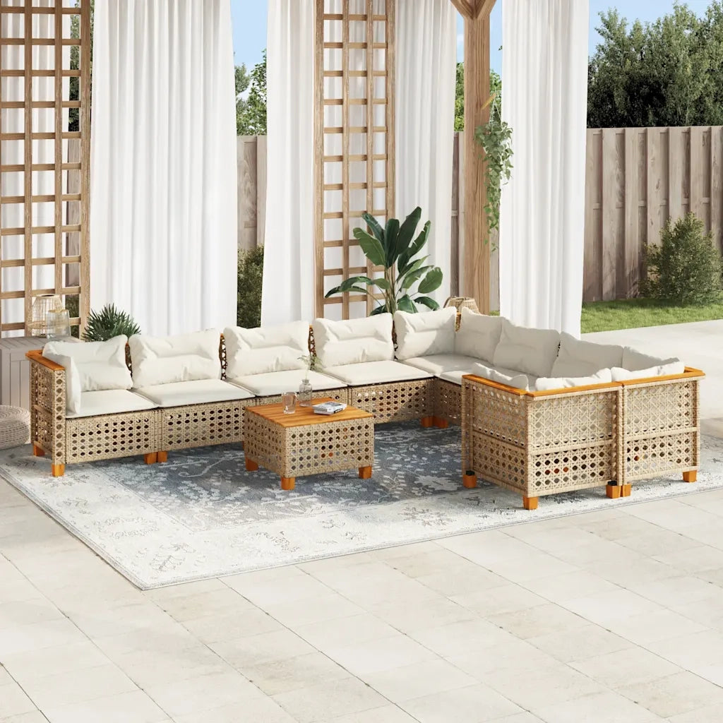 Set Divano da Giardino 10 pz con Cuscini Beige in Polyrattan 3262012
